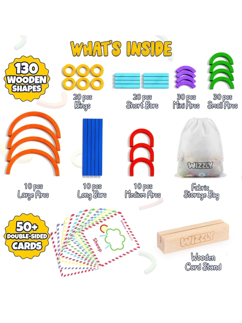 Kids Pattern Blocks Learning Set - Rainbow Colors - Picture 2 of 5
